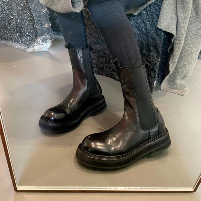 Leather Work Western - Botas a media pantorrilla de cuero
