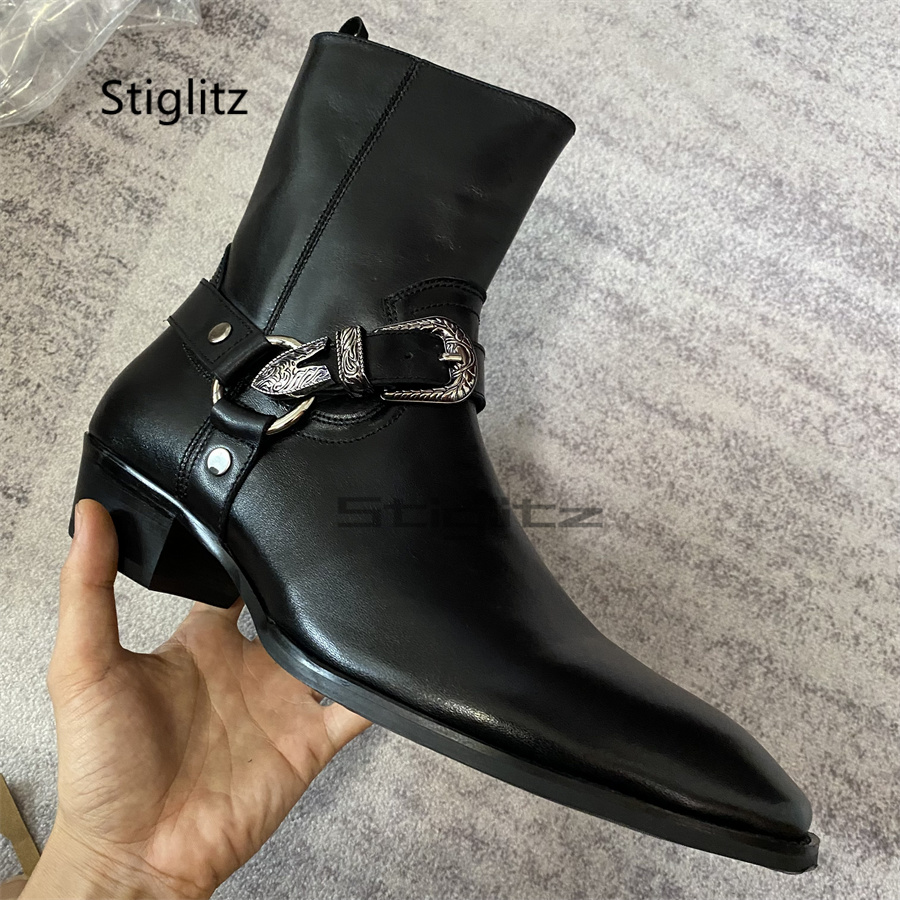 Leather Work Western - Botas de Tobillo con Hebilla para