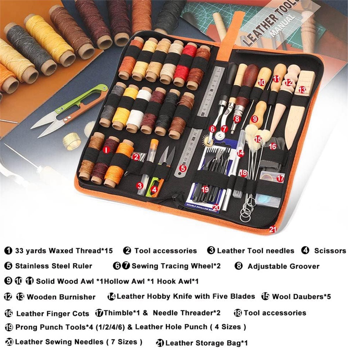 Beginner Leatherwork Kit - Kit de 66 Herramientas para Trabajar
